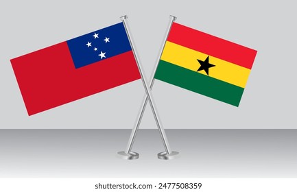 Crossed flags of Samoa and Ghana. Official colors. Correct proportion. Banner design