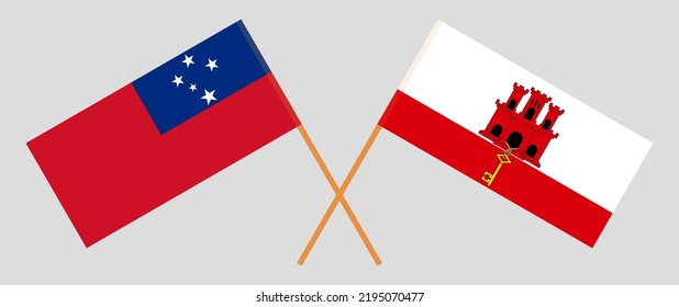 Crossed flags of Samoa and Gibraltar. Official colors. Correct proportion. Vector illustration
