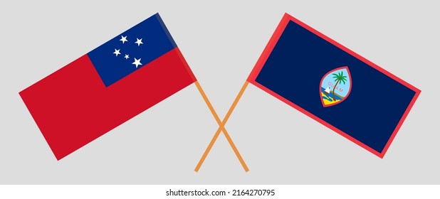 Crossed flags of Samoa and Guam. Official colors. Correct proportion. Vector illustration
