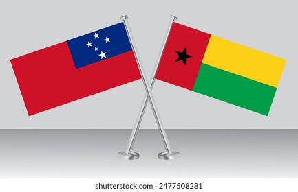 Crossed flags of Samoa and Guinea Bissau. Official colors. Correct proportion. Banner design