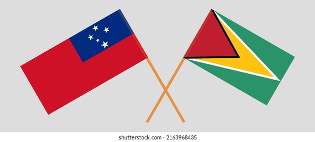 Crossed flags of Samoa and Guyana. Official colors. Correct proportion. Vector illustration
