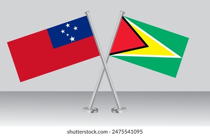 Banderas cruzadas de Samoa y Guyana. Colores oficiales. Proporción correcta. diseño de Anuncio