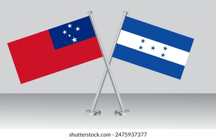 Unter den Flaggen von Samoa und Honduras. Offizielle Farben. Richtiges Verhältnis. Banner-Design