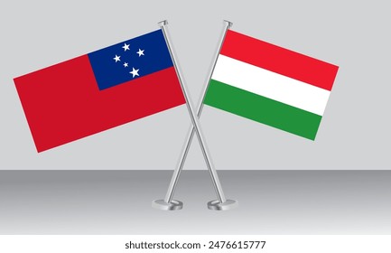 Crossed flags of Samoa and Hungary. Official colors. Correct proportion. Banner design