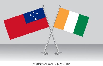 Crossed flags of Samoa and Ivory Coast. Official colors. Correct proportion. Banner design