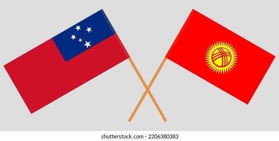 Crossed flags of Samoa and Kyrgyzstan. Official colors. Correct proportion