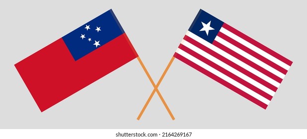 Crossed flags of Samoa and Liberia. Official colors. Correct proportion. Vector illustration

