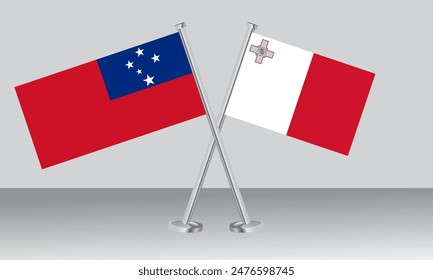 Crossed flags of Samoa and Malta. Official colors. Correct proportion. Banner design