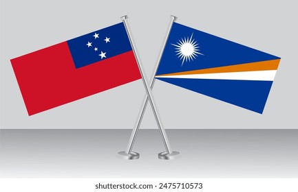 Crossed flags of Samoa and Marshall Islands. Official colors. Correct proportion. Banner design