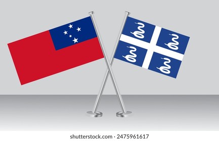 Crossed flags of Samoa and Martinique. Official colors. Correct proportion. Banner design