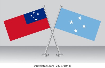Crossed flags of Samoa and Micronesia. Official colors. Correct proportion. Banner design