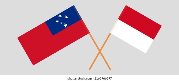 Crossed flags of Samoa and Monaco. Official colors. Correct proportion. Vector illustration
