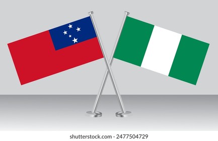 Crossed flags of Samoa and Nigeria. Official colors. Correct proportion. Banner design