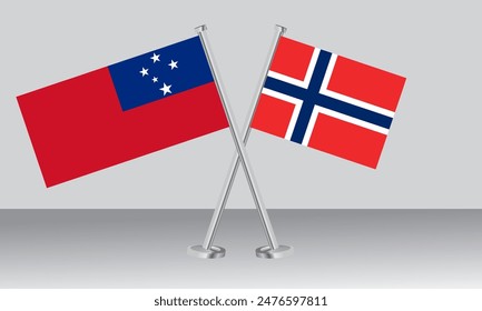 Crossed flags of Samoa and Norway. Official colors. Correct proportion. Banner design