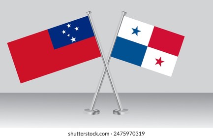 Banderas cruzadas de Samoa y Panamá. Colores oficiales. Proporción correcta. diseño de Anuncio
