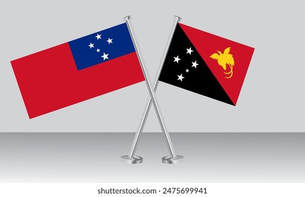 Crossed flags of Samoa and Papua New Guinea. Official colors. Correct proportion. Banner design