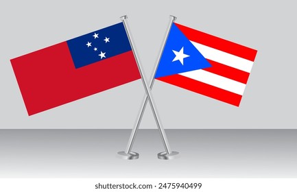 Crossed flags of Samoa and Puerto Rico. Official colors. Correct proportion. Banner design