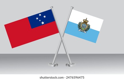 Crossed flags of Samoa and San Marino. Official colors. Correct proportion. Banner design