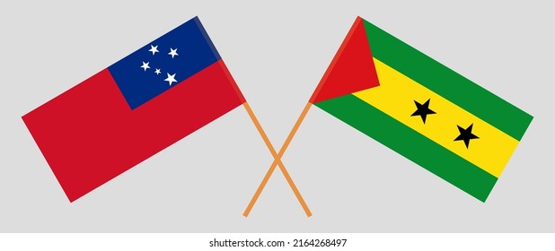 Crossed flags of Samoa and Sao Tome and Principe. Official colors. Correct proportion. Vector illustration
