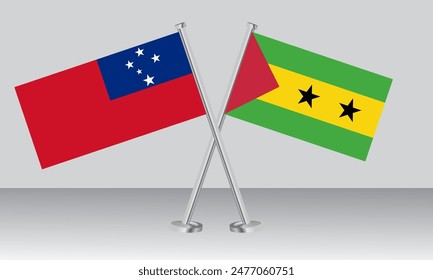 Crossed flags of Samoa and Sao Tome Principe. Official colors. Correct proportion. Banner design