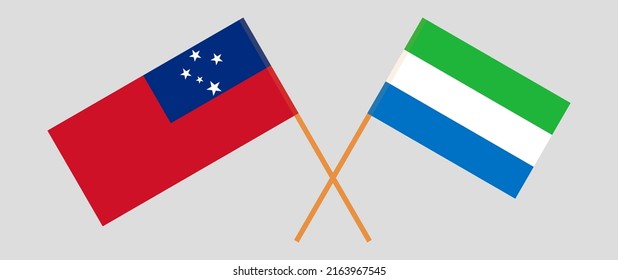 Banderas cruzadas de Samoa y Sierra Leona. Colores oficiales. Proporción correcta. Ilustración del vector
