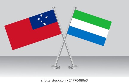 Unter den Flaggen von Samoa und Sierra Leone. Offizielle Farben. Richtiges Verhältnis. Banner-Design