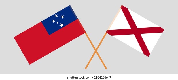 Banderas cruzadas de Samoa y El Estado de Alabama. Colores oficiales. Proporción correcta. Ilustración del vector
