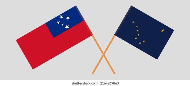 Crossed flags of Samoa and the State of Alaska. Official colors. Correct proportion. Vector illustration
