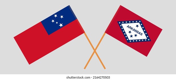 Banderas cruzadas de Samoa y El Estado de Arkansas. Colores oficiales. Proporción correcta. Ilustración del vector
