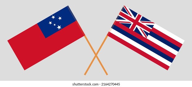 Banderas cruzadas de Samoa y el Estado de Hawaii. Colores oficiales. Proporción correcta. Ilustración del vector
