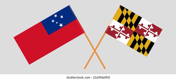 Crossed flags of Samoa and the State of Maryland. Official colors. Correct proportion. Vector illustration
