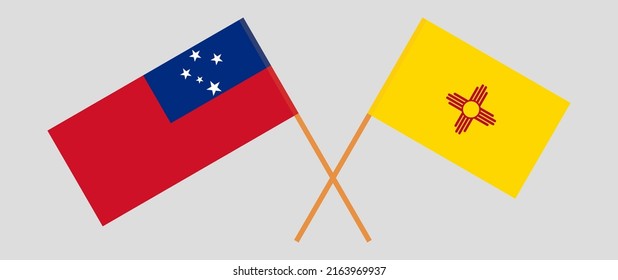 Banderas cruzadas de Samoa y el Estado de Nuevo México. Colores oficiales. Proporción correcta. Ilustración del vector
