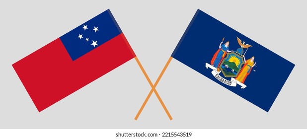 Banderas cruzadas de Samoa y El Estado de Nueva York. Colores oficiales. Proporción correcta. Ilustración del vector
