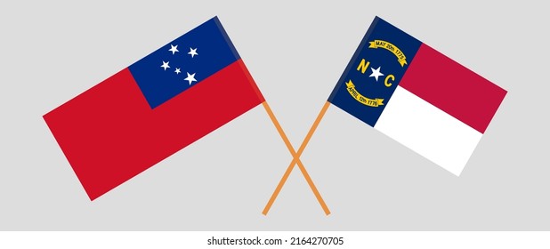 Crossed flags of Samoa and The State of North Carolina. Official colors. Correct proportion. Vector illustration
