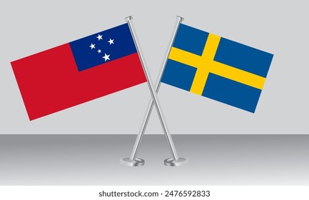 Crossed flags of Samoa and Sweden. Official colors. Correct proportion. Banner design
