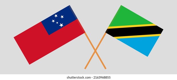 Crossed flags of Samoa and Tanzania. Official colors. Correct proportion. Vector illustration
