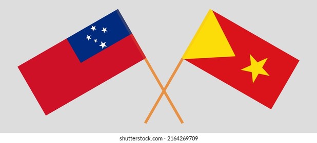 Gekreuzte Flaggen von Samoa und Tigray. Offizielle Farben. Richtiger Anteil. Vektorgrafik

