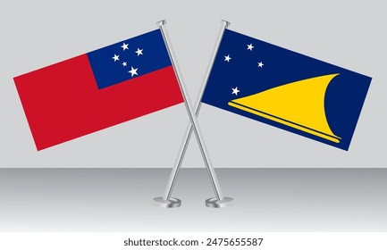Unter den Flaggen von Samoa und Tokelau. Offizielle Farben. Richtiges Verhältnis. Banner-Design