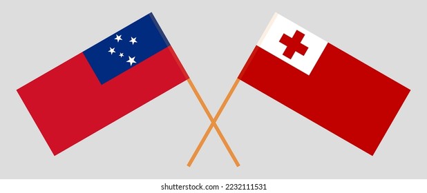 Banderas cruzadas de Samoa y Tonga. Colores oficiales. Proporción correcta. Ilustración del vector
