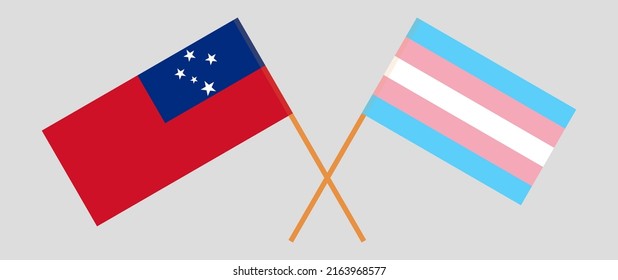 Crossed flags of Samoa and Transgender Pride. Official colors. Correct proportion. Vector illustration
