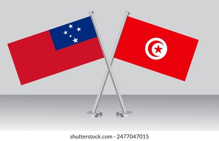 Crossed flags of Samoa and Tunisia. Official colors. Correct proportion. Banner design