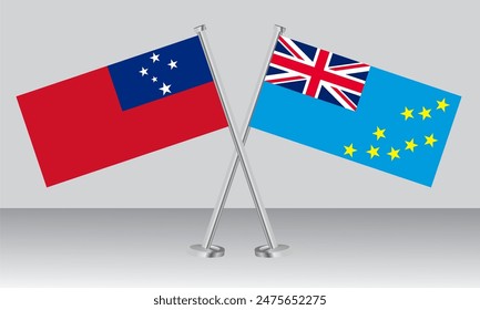 Crossed flags of Samoa and Tuvalu. Official colors. Correct proportion. Banner design