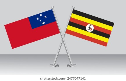 Crossed flags of Samoa and Uganda. Official colors. Correct proportion. Banner design