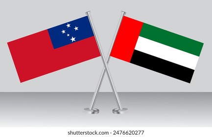 Crossed flags of Samoa and United Arab Emirates (UAE). Official colors. Correct proportion. Banner design