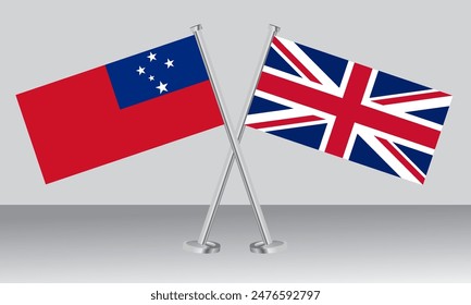 Crossed flags of Samoa and United Kingdom. Official colors. Correct proportion. Banner design