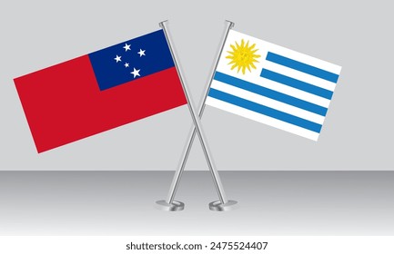 Crossed flags of Samoa and Uruguay. Official colors. Correct proportion. Banner design