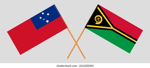 Banderas cruzadas de Samoa y Vanuatu. Colores oficiales. Proporción correcta. Ilustración del vector
