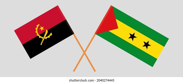 Crossed flags of Sao Tome and Principe and Angola. Official colors. Correct proportion