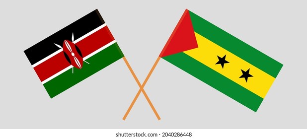 Crossed flags of Sao Tome and Principe and Kenya. Official colors. Correct proportion