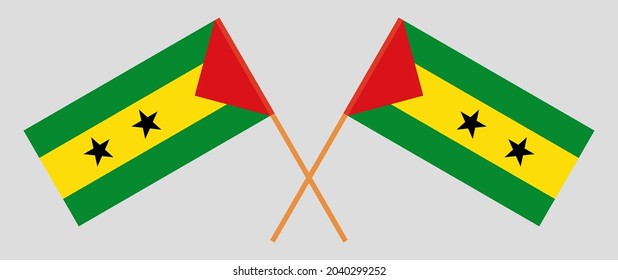 Crossed flags of Sao Tome and Principe. Official colors. Correct proportion